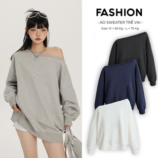  Áo sweater trễ vai Áo nỉ nữ lệch vai mặc được 2 kiểu đủ màu có Bigsize 