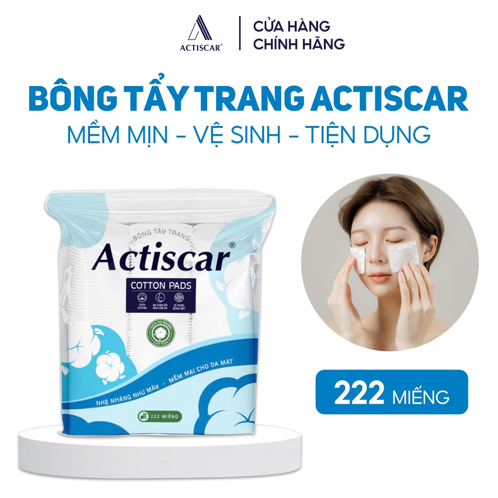 Bông tẩy trang 222 miếng cotton dai mềm, dịu nhẹ Actiscar