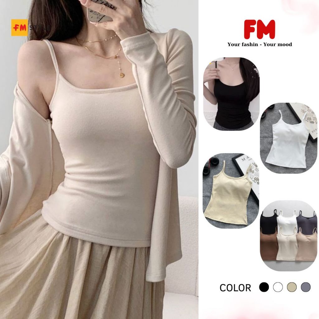 Áo 2 dây FMSTYLE nữ sẵn mút ngực vải bozip cao cấp mát mẻ thấm hút mồ hôi Freesize 26011005