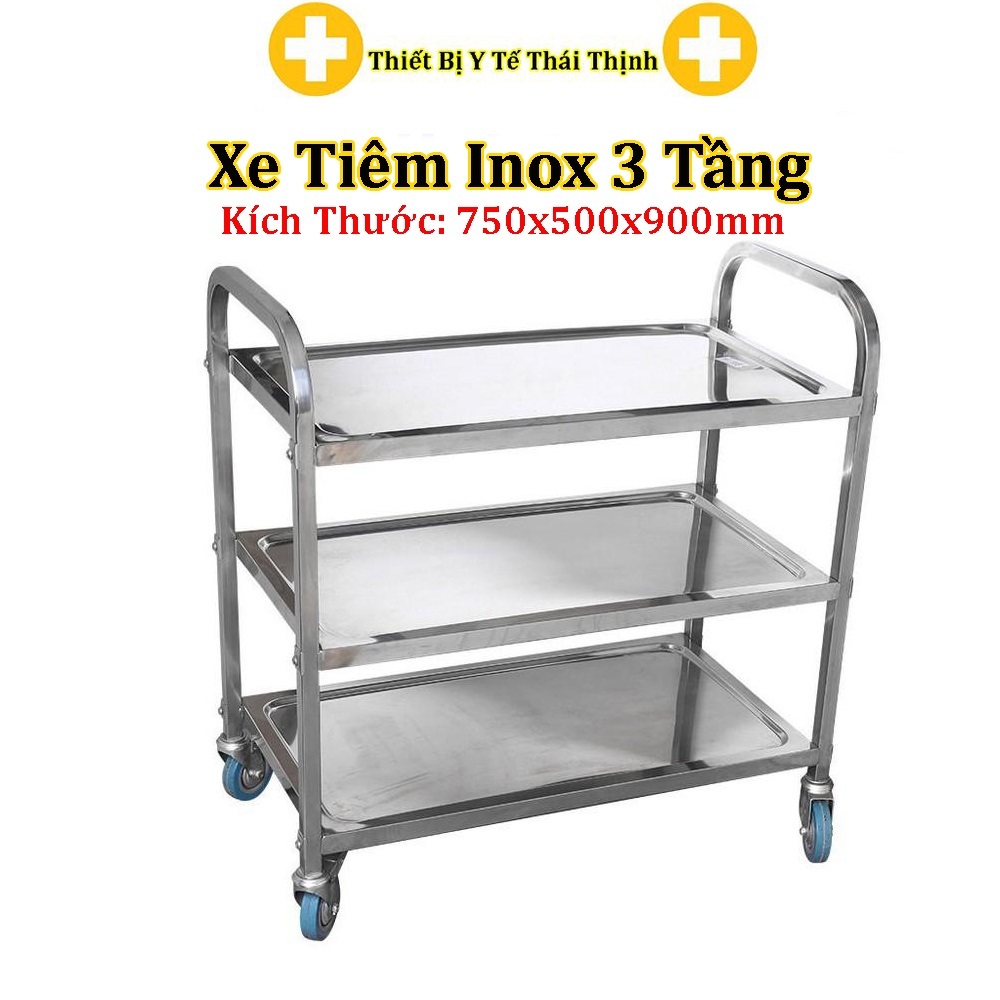 Xe Tiêm Inox 3 Tầng Kích Thước 800x450x650mm