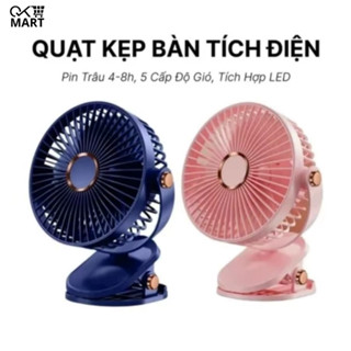  Quạt Mini Kẹp Bàn DIDOOGLT - Quạt Tích Điện Có Đèn 5 Tốc Độ Gió Tiện Lợi 