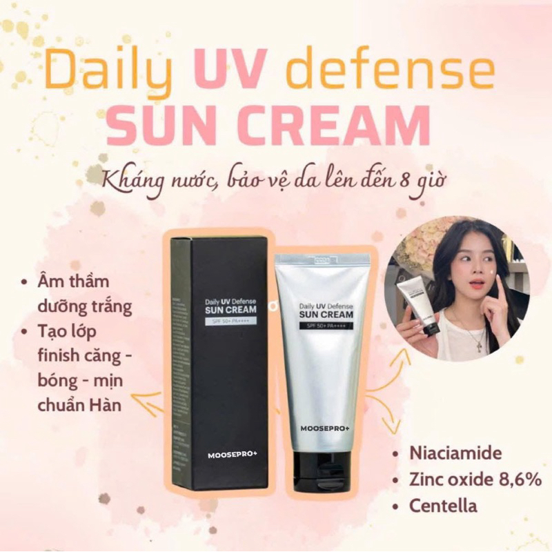 Kem chống nắng moosepro+ daily defense sun cream 50ml spf 50 pa++++ nâng tông dưỡng trắng da hạn 2027_chống nắng moose+