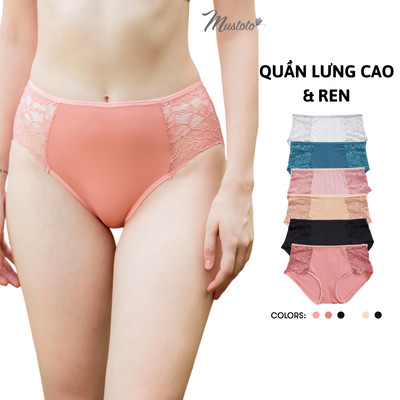 MUSTOTO Quần Lót Nữ Lưng Vừa Trơn Phối Ren Thoải Mái (MQ46)