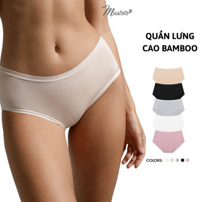 Quần Lót Nữ Mustoto Trơn Airy Bamboo Kháng Khuẩn Lưng Cao Thoải Mái Thoáng Mát Co Giãn Tốt (MQ51)