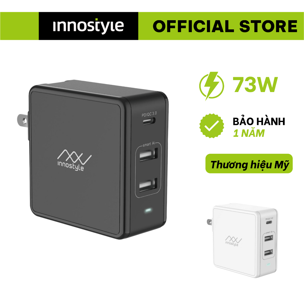 Củ sạc nhanh 73W Innostyle GoMAX Plus đa cổng cho Macbook (USB-C PD 61W + USB-A Smart AI) chính hãng | BigBuy360 - bigbuy360.vn