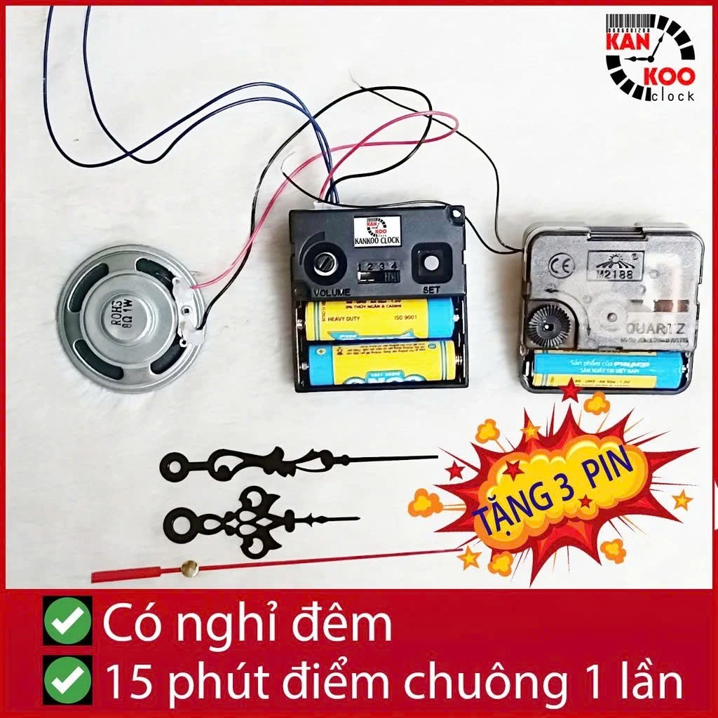 Bộ Máy Phát Nhạc Chuông Điểm Giờ Cho Đồng Hồ Treo Tường - 15 Phút 1 Lần, 3 Kiểu Nhạc, Chế Độ Nghỉ Đê