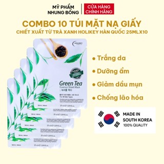  Hộp 10 Túi Mặt Nạ Giấy Dưỡng Da Holikey Hàn Quốc Chiết Xuất Lá Trà Xanh Ngừa Mụn & Làm Trắng 25mlx10 