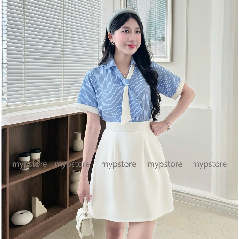 Áo sơ mi sọc tay ngắn kèm cà vạt đan rời Mypstore | BigBuy360 - bigbuy360.vn