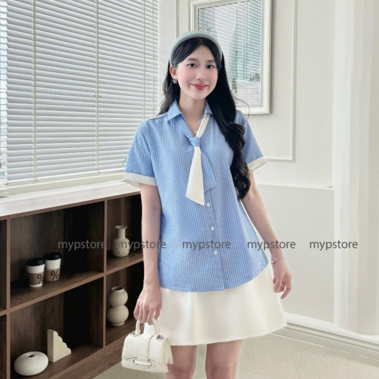 Áo sơ mi sọc tay ngắn kèm cà vạt đan rời Mypstore | BigBuy360 - bigbuy360.vn