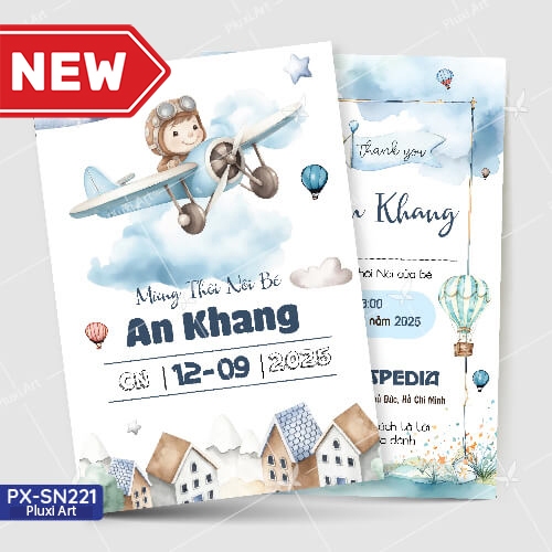 Thiệp thôi nôi – Thiệp sinh nhật bé Trai | Thiệp Pluxi in nội dung theo yêu cầu |  PX_SN221
