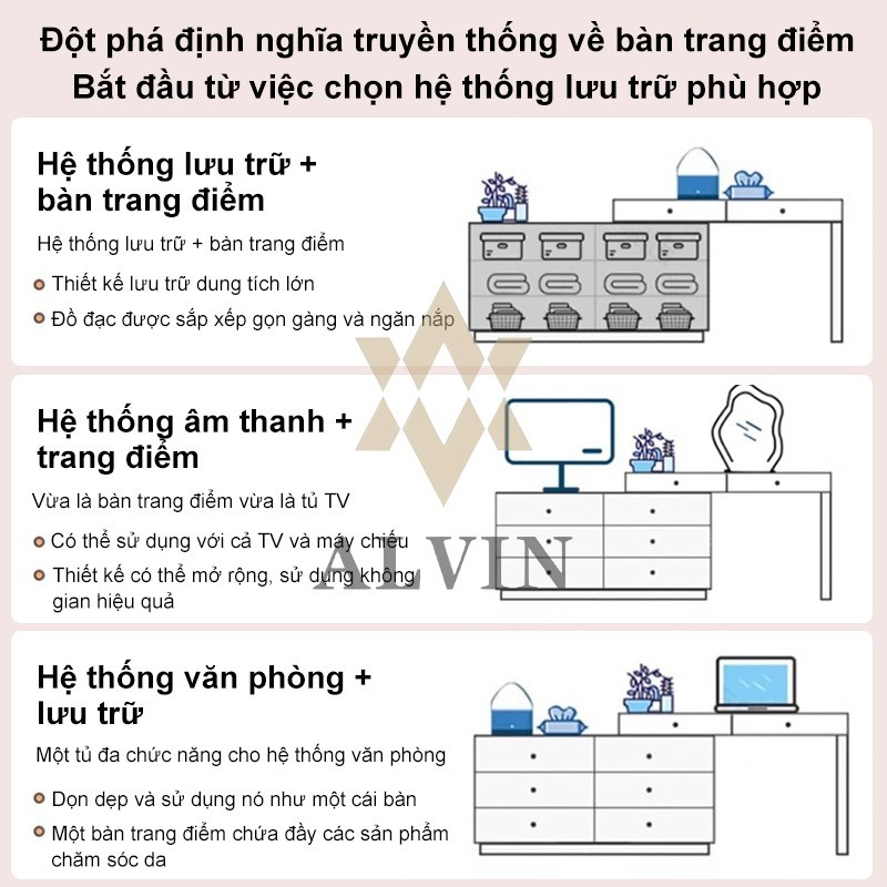 ALVIN 2m bàn trang điểm bàn phấn bàn làm việc có thể mở rộng kèm tủ để đồ tủlưu trữ tủ đầu giường | BigBuy360 - bigbuy360.vn