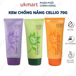  Kem chống nắng Cellio Waterproof Daily Sun Cream SPF50+ PA+++ Bảo Vệ Làn Da Nâng Tone Hàn Quốc 70ml 