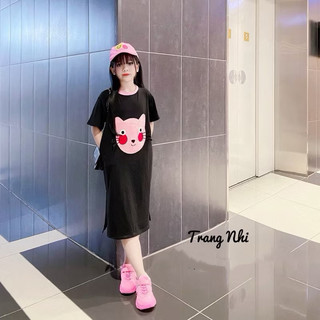 Váy xuông thêu  mèo đáng iu cho  bé size đại 18-45kg