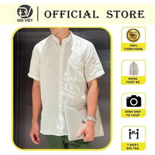 Áo sơ mi nam ĐŨI VIỆT cổ trụ 100% linen premium tay ngắn
