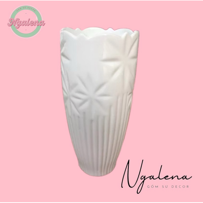 Lọ hoa, bình cắm hoa gốm sứ Bát Tràng miệng rộng H26cm