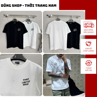  Áo Phông Nam Eo Vì Rách Nhẹ Logo Thêu Chữ Cao Cấp - Áo Thun Nam Lờ Vê Thêu Chữ Rách Nhẹ Cực Ngầu 