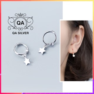 Khuyên tai bạc 925 tròn mặt ngôi sao bông nữ hoop S925 STAR QA SILVER Earrings EA250301