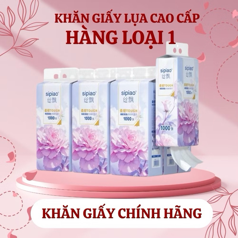 [Thùng 10 Bịch] Giấy Ăn Rút Treo Tường SIPIAO Hoa Mẫu Đơn Tím, Khăn Giấy Ăn 4 Lớp, Tặng Kèm Móc Treo, Bịch/1000 Tờ