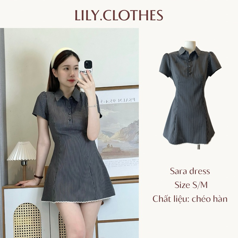 Lily.clothes- (Sẵn) Váy sơ mi kẻ sọc viền ren dáng ngắn cúc bọc khoá kéo sau lưng kèm quần bảo hộ rời (V02) | BigBuy360 - bigbuy360.vn