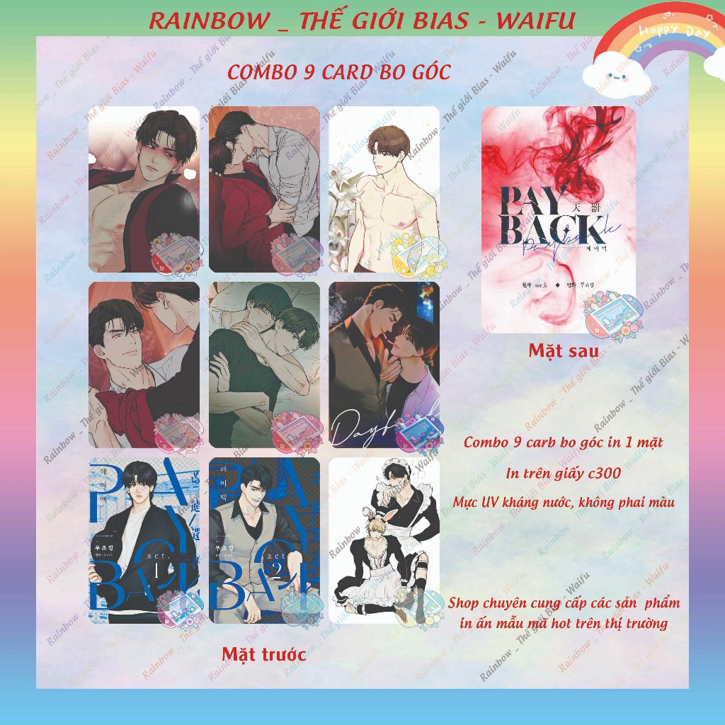 Set 9 card bo góc Payback, combo lomo card Báo thù manhwa bl