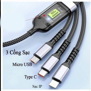 Dây Cáp Sạc 3 Đầu Silicon Hỗ Trợ Sạc Nhanh 3 Trong 1, Chất Liệu Silicon và Hợp Kim Kẽm Siều Bền