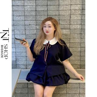 SET BỘ 2 MÓN BIGSIZE ÁO SƠ MI NƠ KÈM CHÂN VÁY BI TIỂU THƯ [TNT SHOP BIGSIZE 60KG 90KG]