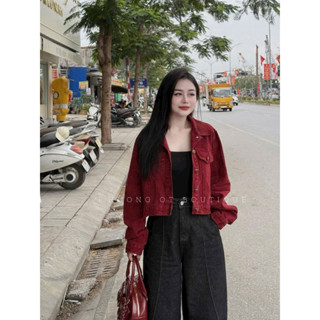 Áo Khoác Jean Nữ Denim Dài Tay Cài Cúc Đỏ Đô Vintage QCCC Cao Cấp Freesize