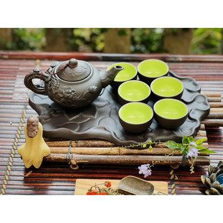 Bộ ấm chén sen khay lá sen gốm Bát Tràng
