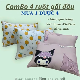 Combo 4 ruột gối đầu nhiều màu, bông gòn trắng, kích thước 45x65cm