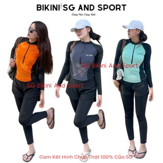 Đồ bơi tay dài nữ dây kéo kết hợp quần dài 2 layer Bikini SG chống nắng, chống tia UV bảo vệ cơ thể