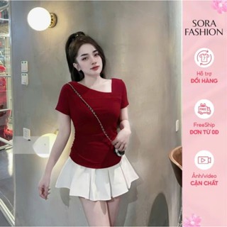  Áo Thun Cổ Lệch Cộc Tay Bigsize Sora Fashion Áo Kiểu Nữ Vạt Bầu Nhún Eo Chất Liệu Thun Tăm Hàn Quốc Co Giãn 4 Chiều 210 