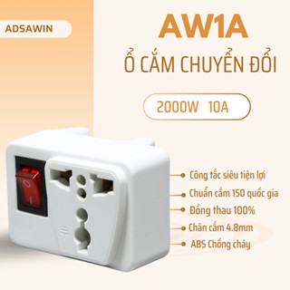 HÀNG THÁI LAN - Phích cắm điện ( ổ cắm)  chuyển đổi 3 chấu thành 2 chấu, kèm công tắc model AW1-A
