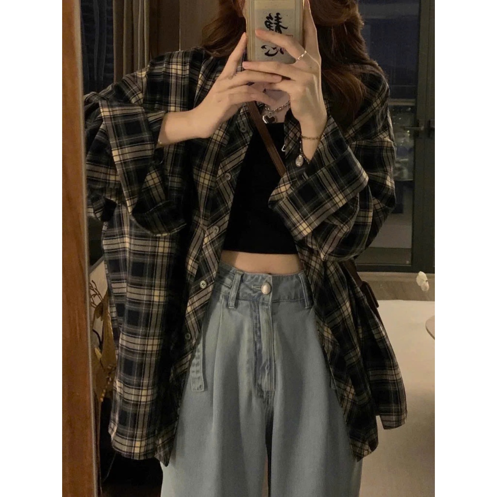 Áo Sơ Mi Nam Nữ Tay Dài Form Rộng Dáng Suông Unisex Áo Cadigan Chất Vải Cotton Dạ Kẻ Caro Phong Cách Trẻ Trung Năng Động
