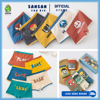 [Hộp cao cấp] BST SET Hộp 5 quần lót vải cao cấp phong cách Hàn Quốc, họa tiết siêu nhân, chữ cái cho bé trai 3-12 tuổi