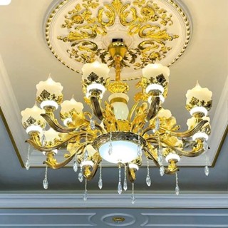 Đèn Chùm Thả Trần Tân Cổ Điển Trang Trí Biệt Thự,Phòng Khách Nhà Hàng Khách Sạn 15 Tay Đá Đúc _ĐÈN ITALY