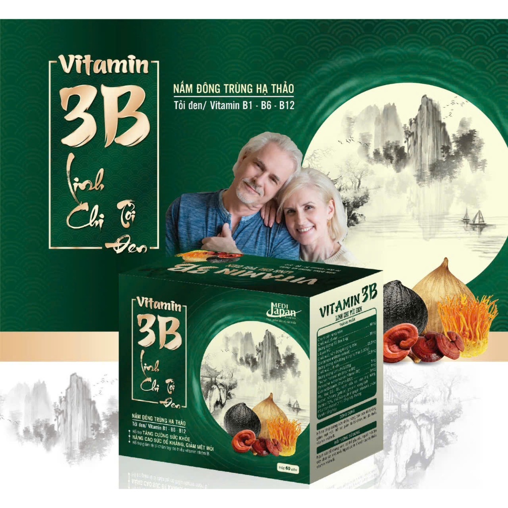 HỘP 100 viên - Vitamin 3B Linh chi Tỏi đen - Hỗ trợ tăng sức đề kháng, tê bì chân tay
