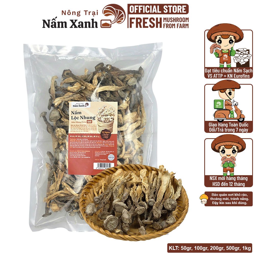Nấm Lộc Nhung Khô Loại 1 (Nấm Nhung Hươu) 50gr 100gr Thơm Ngon Giòn Ngọt - Nông Trại Nấm Xanh