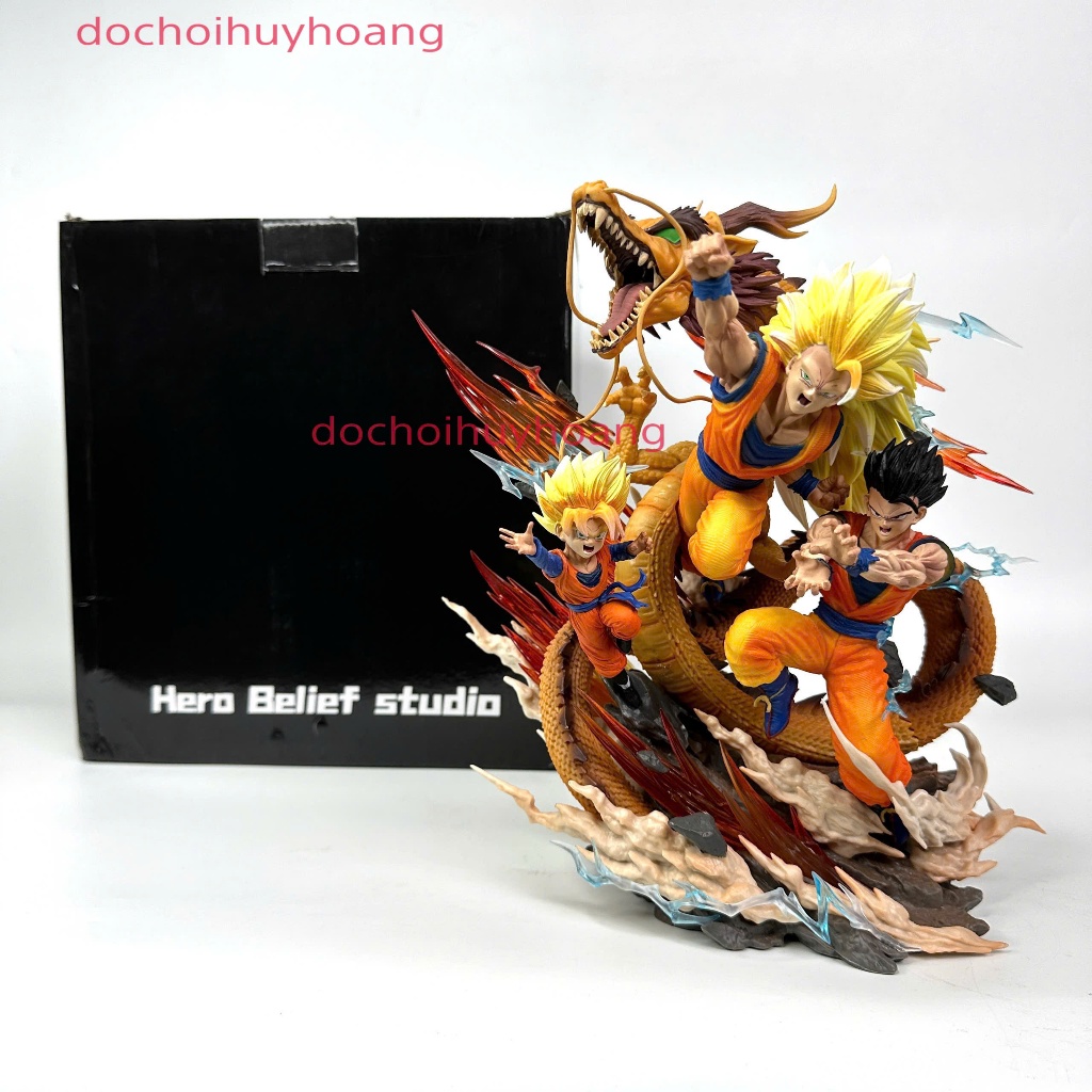 Mô hình tượng ba nhân vật Son Goku Gohan rồng vàng Dragon Ball 28cm