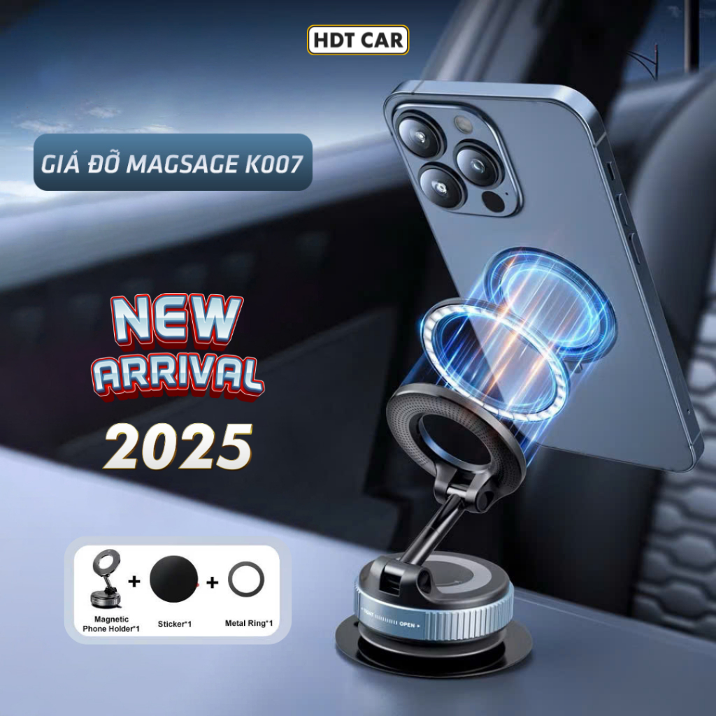 Giá đỡ điện thoại từ tính K007, giá đỡ magsafe hút chân không trên ô tô chất liệu hợp kim cao cấp, xoay 360 độ- New 2025