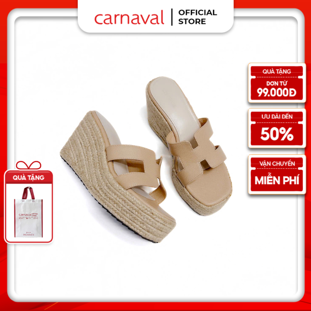 Dép xuồng đế cói Carnaval, đế cao 9 phân tôn dáng, chữ H cách điệu nữ tính - VS14