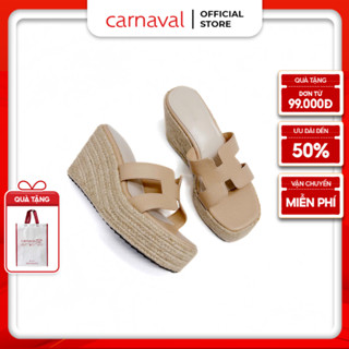 Dép xuồng đế cói Carnaval, đế cao 9 phân tôn dáng, chữ H cách điệu nữ tính - VS14