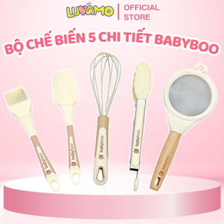 Bộ dụng cụ chế biến đồ ăn dặm silicon chịu nhiệt Babyboo cho bé 5 chi tiết Luvamo