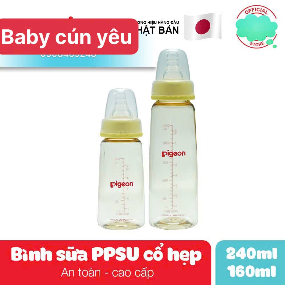  CHÍNH HÃNG  BAO BÌ MỚI  Bình sữa PPSU Cổ hẹp Pigeon 160ml- 240ml bình đ kèm núm siêu mềm cho bé 