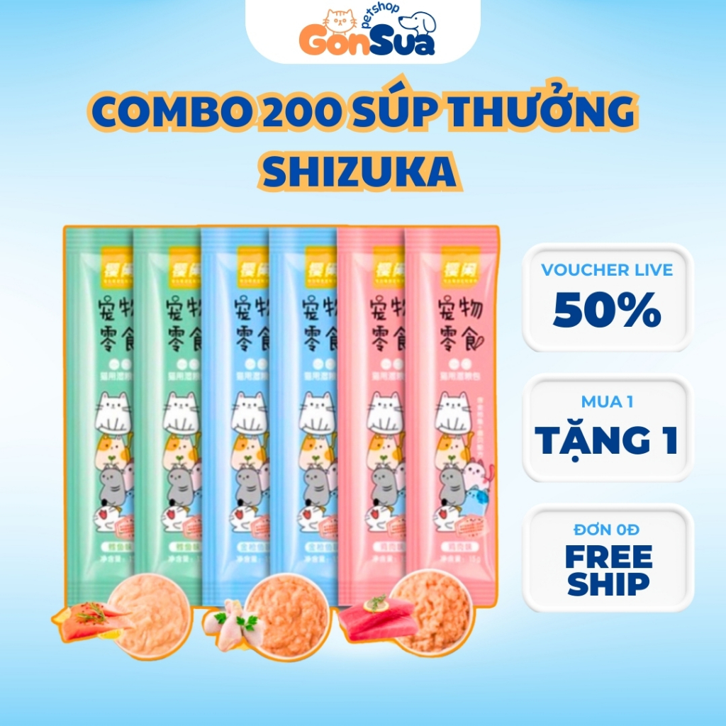 [Combo 200] Súp Thưởng Cho Mèo Shizuka, Soup Thưởng Cho Mèo - Gòn Sữa PetShop