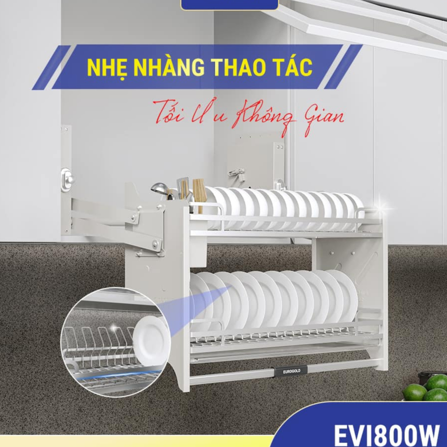 Kệ bát đĩa nâng hạ EUROGOLD Inox 304 EVI980LW, EVI980LG, Phụ kiện tủ bếp Eurogold