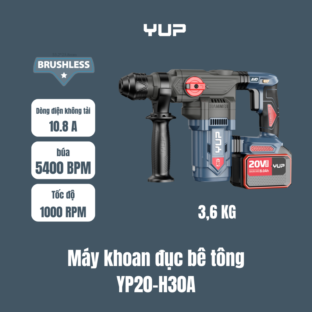 Máy Khoan Đục Bê Tông YUP YP20 H30A 4.0Ah - Nhỏ Gọn, Mạnh Mẽ, Chính Hãng
