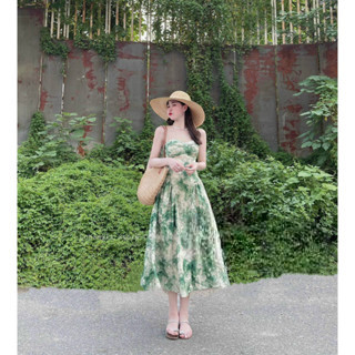 Đầm xoè 2 dây xếp ly ( có mút ) thiết kế phong cách trẻ trung, mặc đi chơi, dạo phố đều đẹp