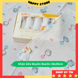 Set 5 khăn xô sữa BeeOn muslin cho bé sơ sinh mềm mại, 30x30cm thấm hút nhiều họa tiết Happy Store