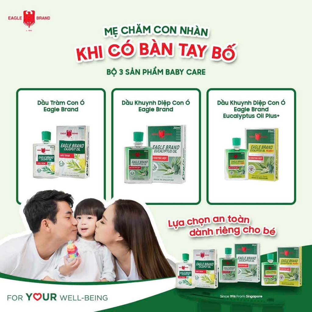 Chính hãng - Dầu khuynh diệp Eagle Brand, dầu gió Con Ó Singapore 2 nắp ITS
