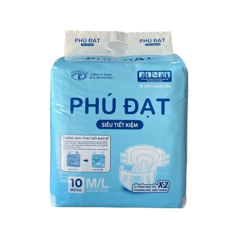 Bộ 40 miếng bỉm dán người già PHÚ ĐẠT hàng trần size M L từ 40_65kg, siêu thấm kháng khuẩn,tiết kiệm